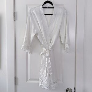 White Satin Lace Trimmed Bridal Robe